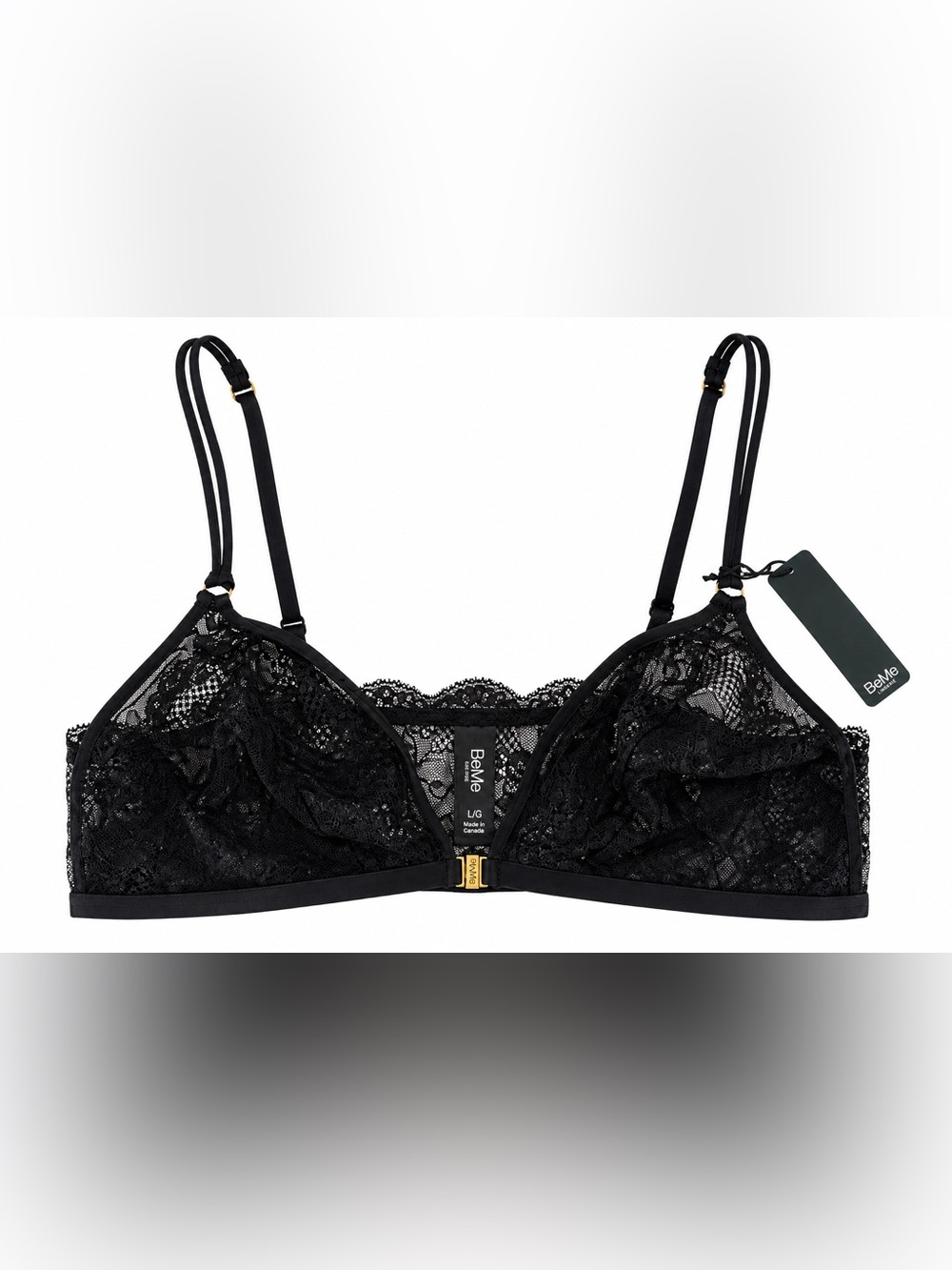 BeMeNYC Black Lace Bralette Bra NWT Large